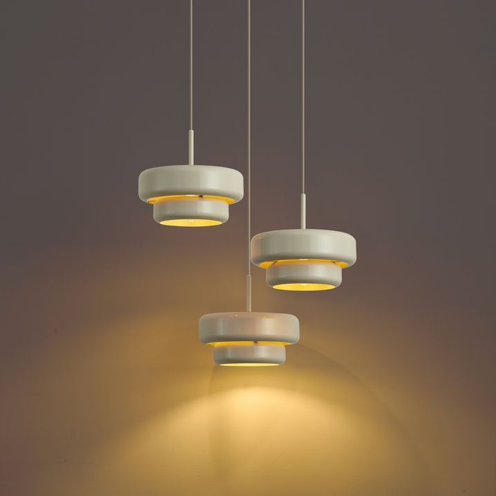 Retro Pendelleuchte Beige mit Metallschirm 3-flammig - Ophelia