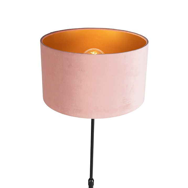 Podna lampa crna sa somotskom nijansom roze sa zlatom 35 cm - Parte