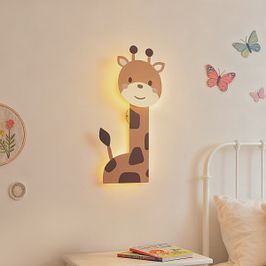 Lámpara de pared infantil marrón con LED regulable en 3 pasos - Gigi la Jirafa