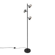 Lámpara-de-pie-moderna-negra-con-cristal-ahumado-de-3-luces-giratoria-e-inclinable---Gianni