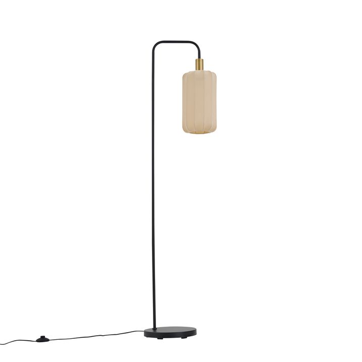 Lampadaire Japandi noir avec abat-jour doré et beige - Pluni