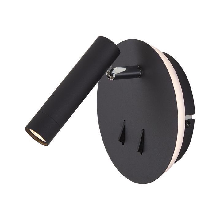 Модерна црна ѕидна светилка со LED диоди и USB-C - Croft