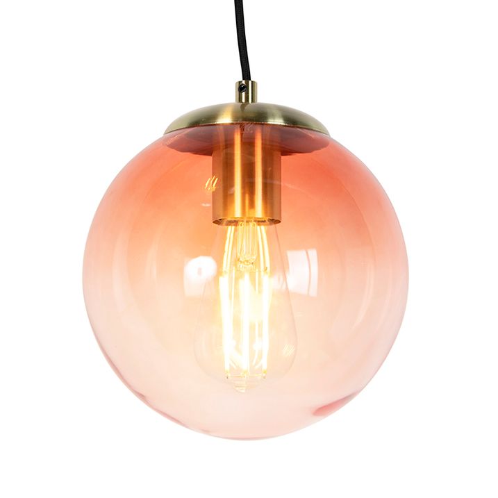 Art Deco viseća lampa mesing 45 cm 3-svetla roze - Pallon