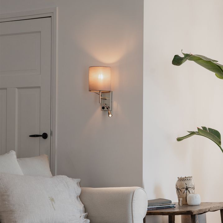 Moderne wandlamp staal met katoenen grijze kap - Stacca