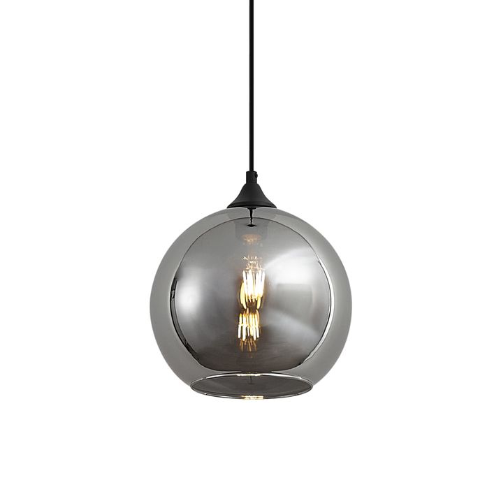 Candeeiro suspenso Art Deco preto com vidro fumado - Wallace