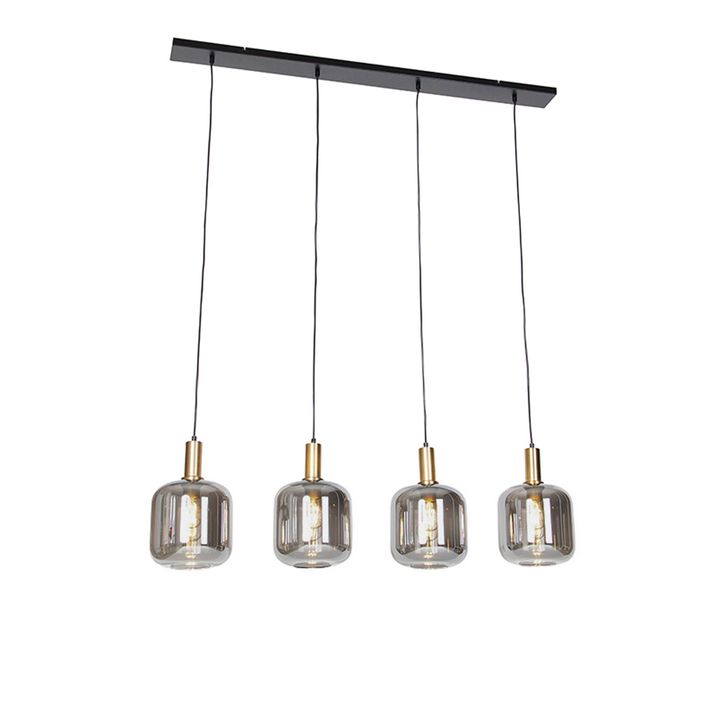 Lámpara colgante de diseño negra con cristal dorado y ahumado 4 luces - Zuzanna